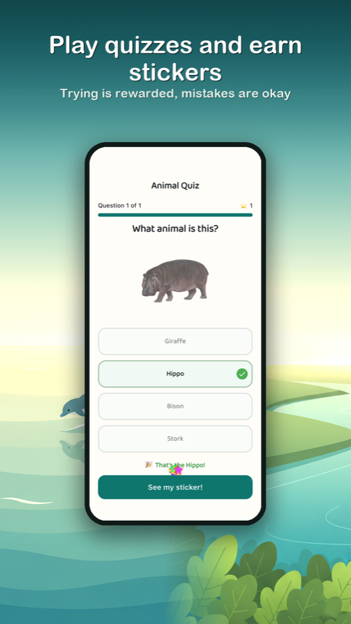 Playful animal quiz screen
